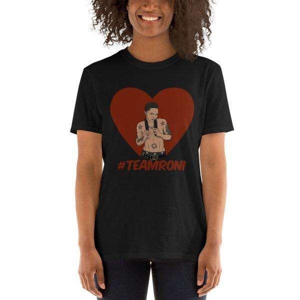 #TEAMRONI Heart Crewneck Shirt in Black Color, Front, Woman Shown
