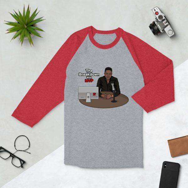 The Breakdown With MVP Podcast 3/4 Sleeve Raglan Shirt in Heather Grey & Heather Red, Front