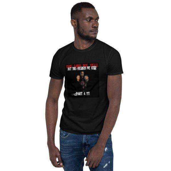 The Lies Deathrow Short-Sleeve Unisex T-Shirt in Black Color, Front, Man Shown