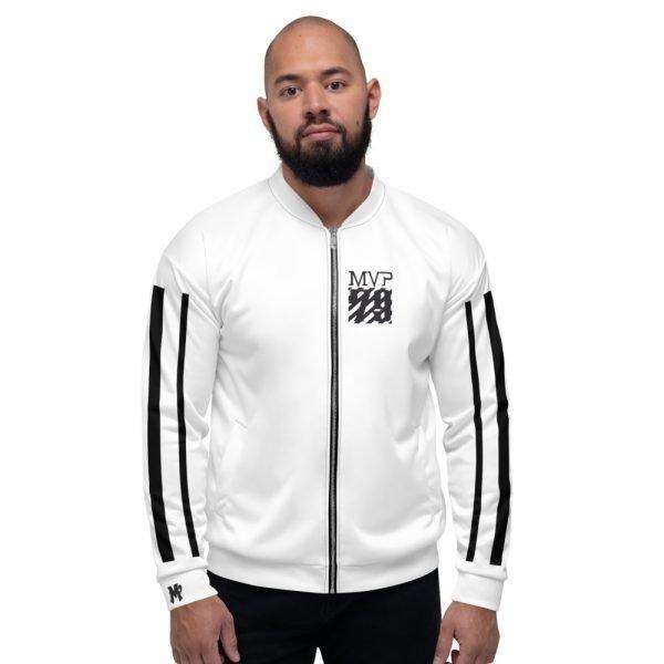MVP 79 Strip Unisex Bomber Jacker, Front, Man Shown