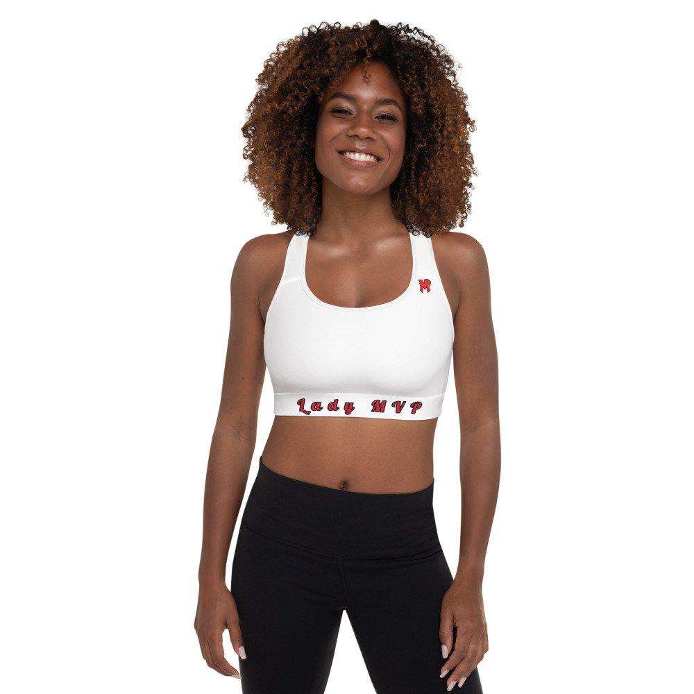 Lady MVP Padded Sports Bra in White Color, Front, Woman Shown